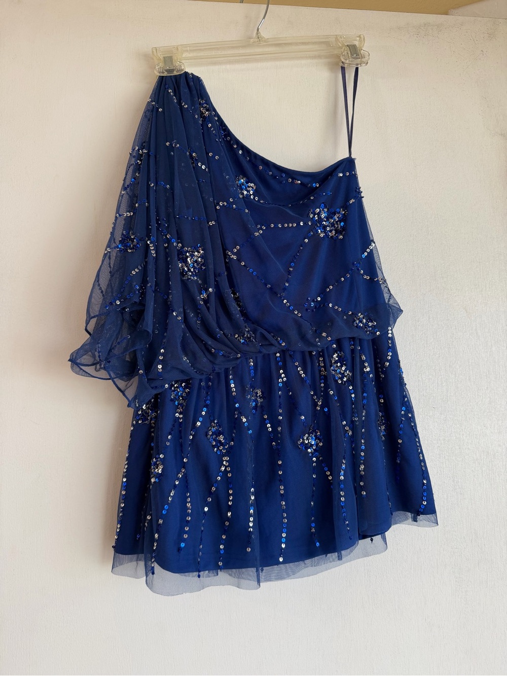 Adrianna Papell Royal Blue One-Shoulder Sequin Cocktail Top